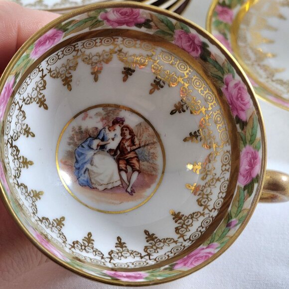 Vintage Demitasse Tea Cup Saucer 12pc Set Pink Rose Gold Gilt Victorian China 2" - Picture 11 of 11